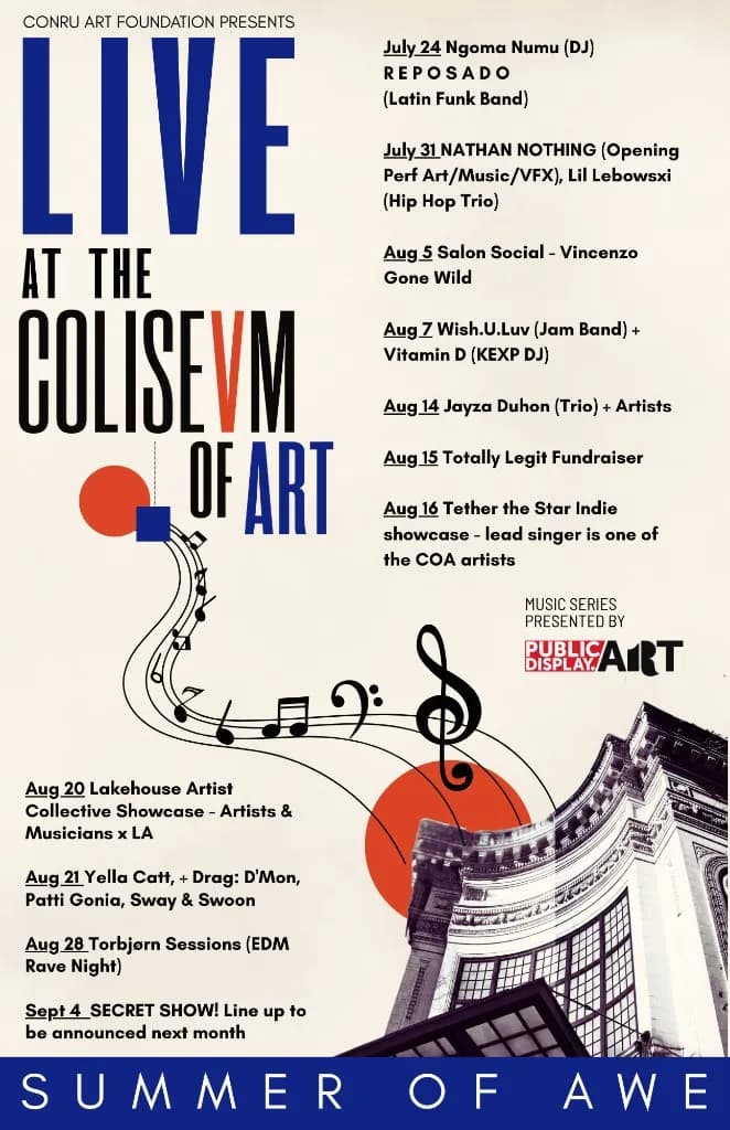 Official Live at the Coliseum of Art Summer of Awe lineup poster, July 24 through September 4, 2026