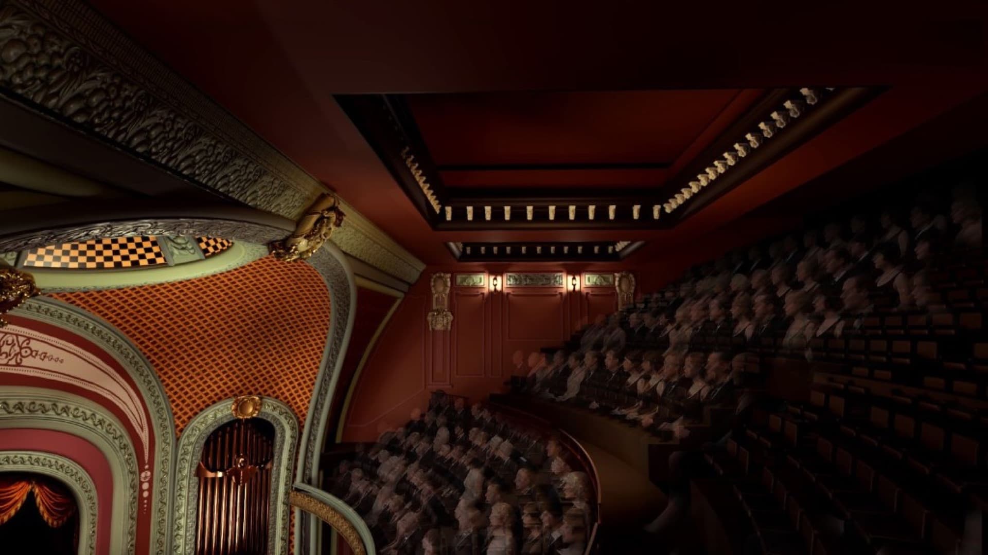 The 1916 Coliseum Theatre facade in downtown Seattle, an arched ornamental landmark.