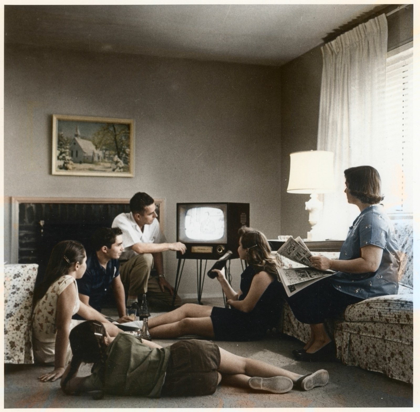 Family watching television, 1958